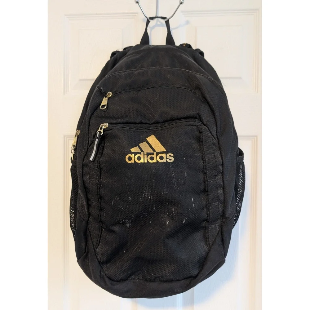 Adidas Backpack LoadSpring Black Gold Honeycomb Ripstop School Sports Bag NICE!